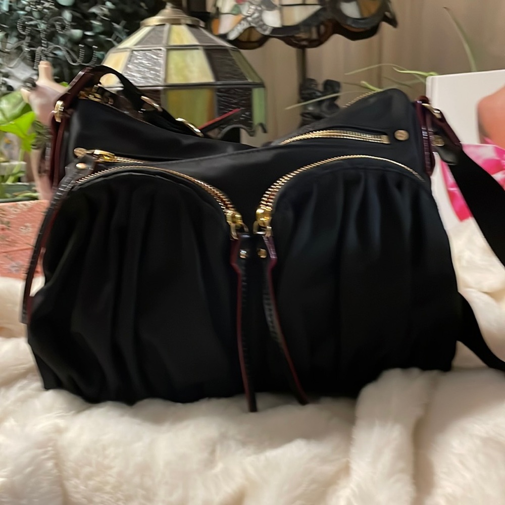 Black Mz Wallace Nylon Crossbody W/Red Lining